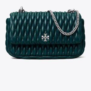 NWT Tory Burch Kira Ruched Mini Flap Leather Bag TEAL NIGHT Blue 100% AUTHENTIC